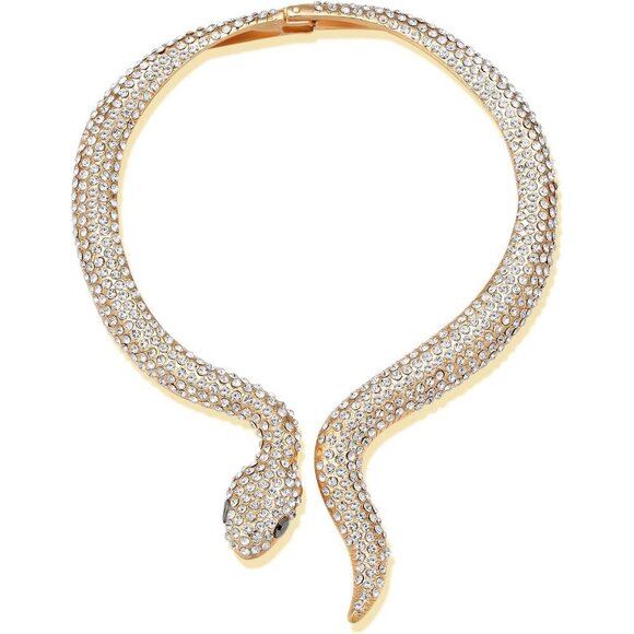 Women's Gold Snake Choker Necklace Rhinestone Statement Jewelry
